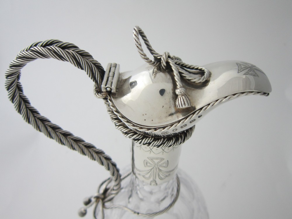 Antique Victorian Sterling Silver & Glass Claret Jug - 1868 View XI