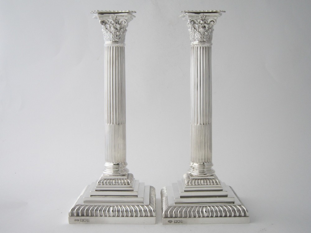 Pair of Antique Edwardian Sterling Silver Candlesticks - 1905