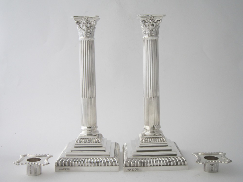 Pair of Antique Edwardian Sterling Silver Candlesticks - 1905 View II
