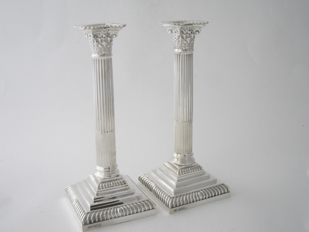 Pair of Antique Edwardian Sterling Silver Candlesticks - 1905 View III