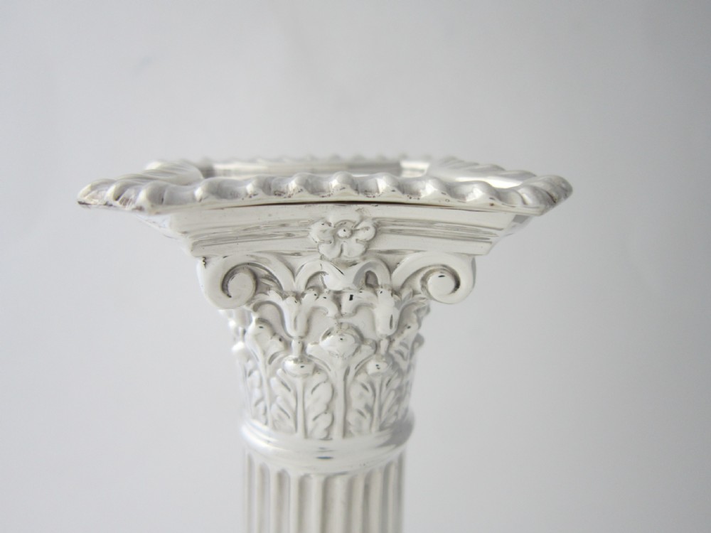 Pair of Antique Edwardian Sterling Silver Candlesticks - 1905 View V