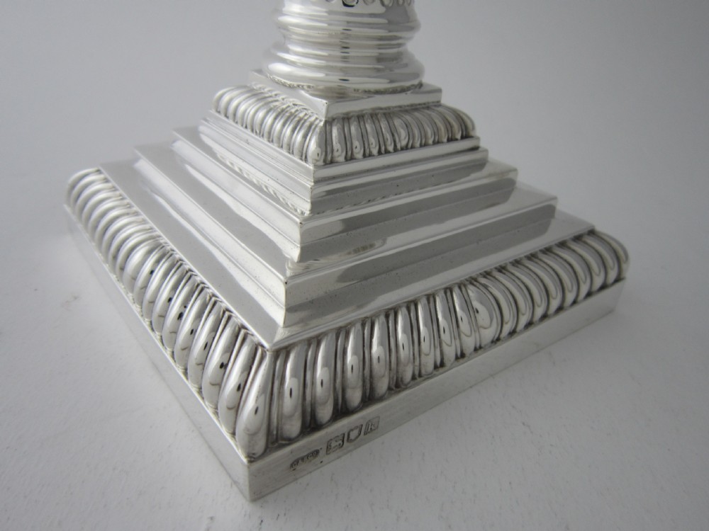 Pair of Antique Edwardian Sterling Silver Candlesticks - 1905 View VII
