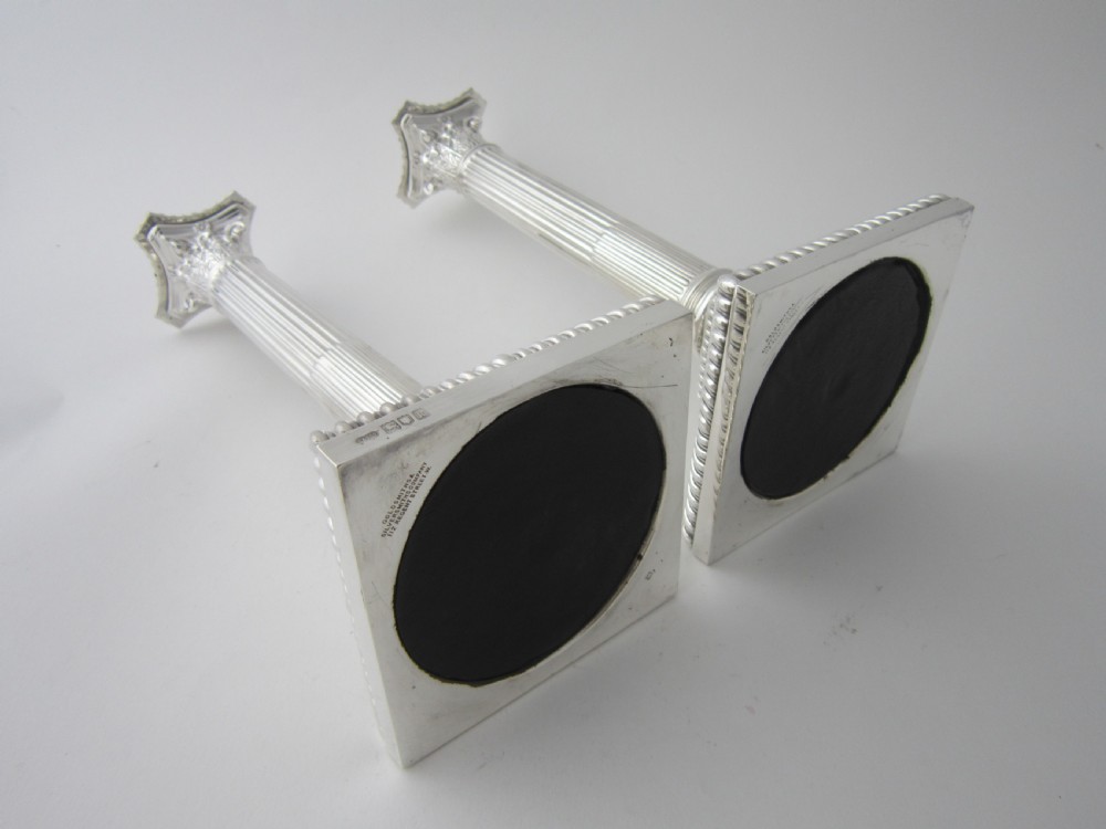 Pair of Antique Edwardian Sterling Silver Candlesticks - 1905 View VIII