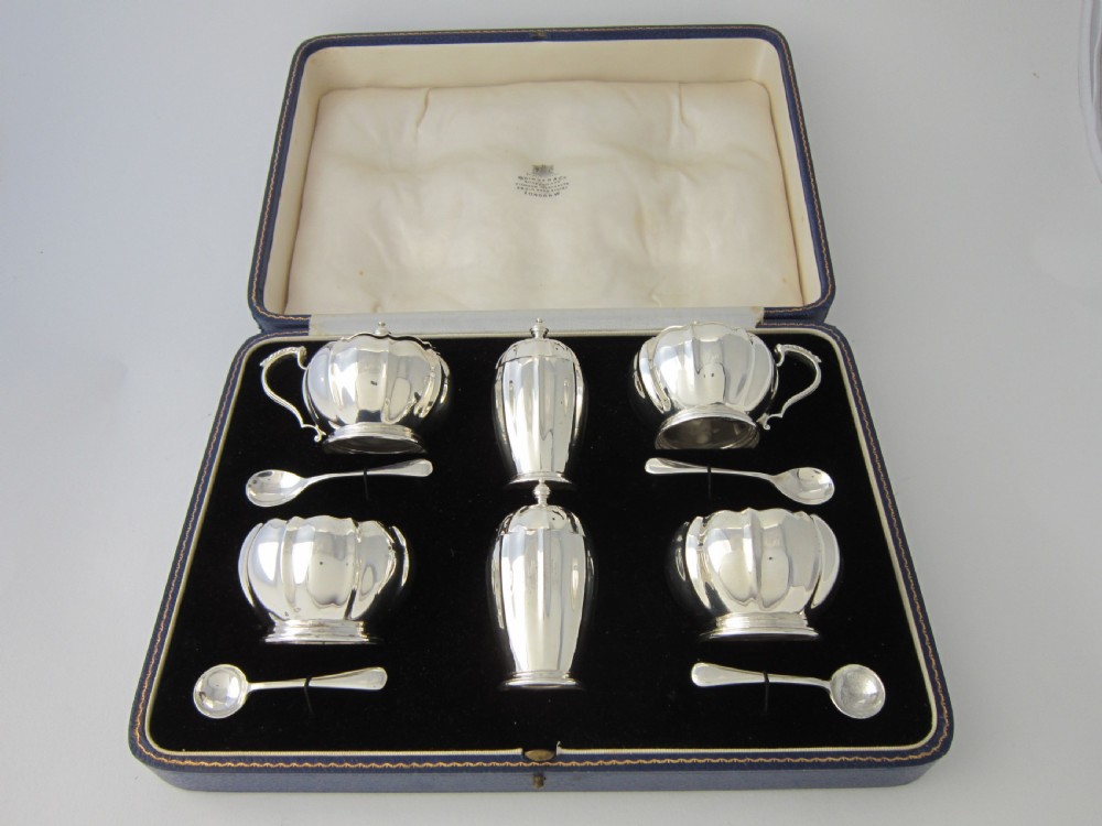 Antique George VI Sterling Silver Six-piece Condiment Set - 1938