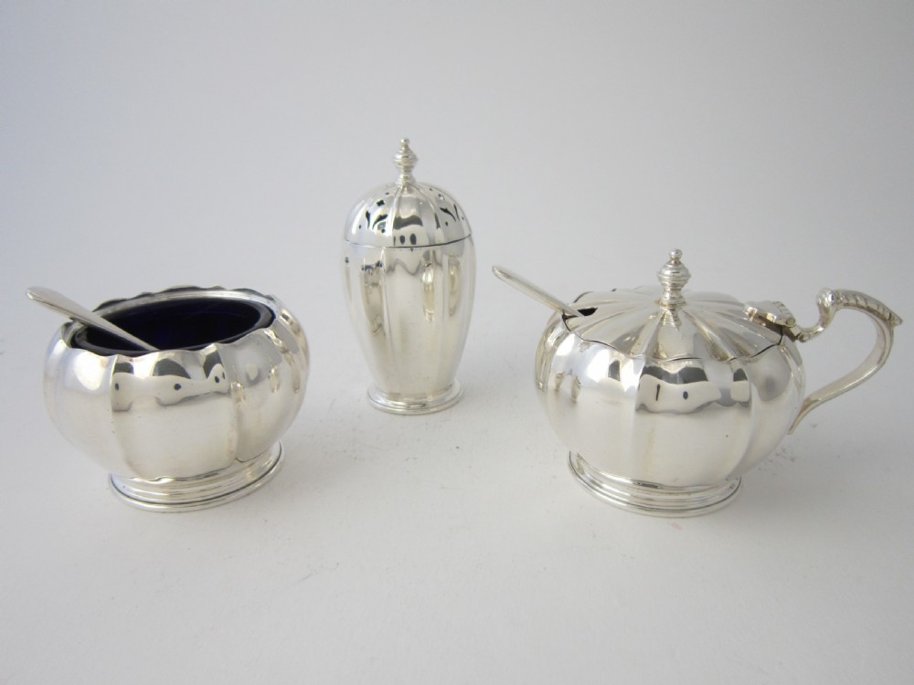 Antique George VI Sterling Silver Six-piece Condiment Set - 1938 View III