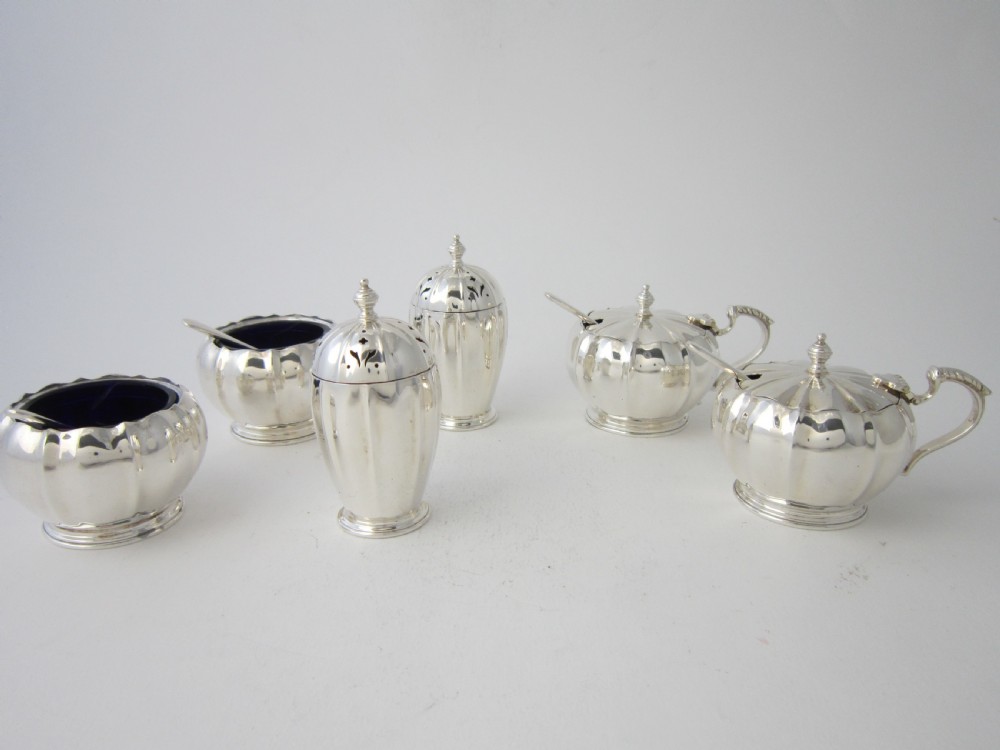 Antique George VI Sterling Silver Six-piece Condiment Set - 1938 View V