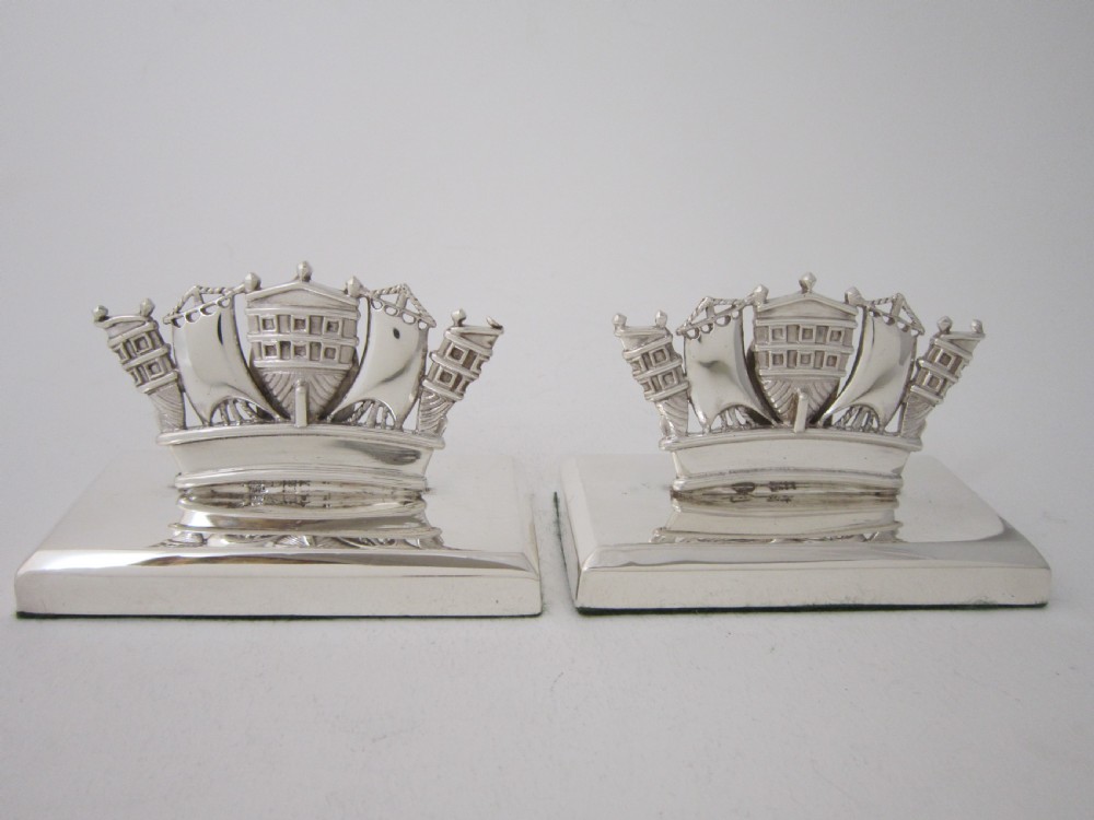 Very Large Antique Edwardian Sterling Silver Nautical Menu/Place Card Holders - 1906