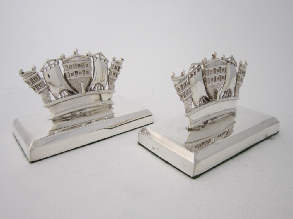 Very Large Antique Edwardian Sterling Silver Nautical Menu/Place Card Holders - 1906 View II