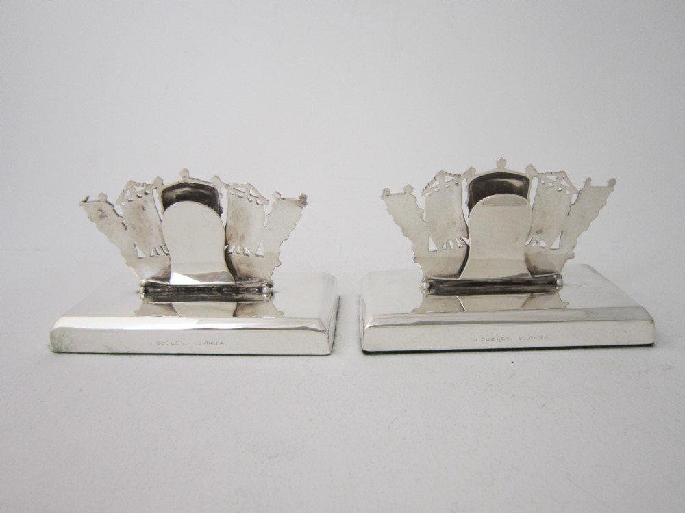Very Large Antique Edwardian Sterling Silver Nautical Menu/Place Card Holders - 1906 View III