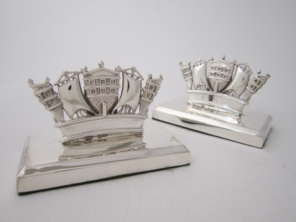 Very Large Antique Edwardian Sterling Silver Nautical Menu/Place Card Holders - 1906 View VIII