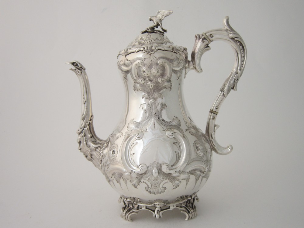 Antique Victorian Sterling Silver Coffee Pot - 1854