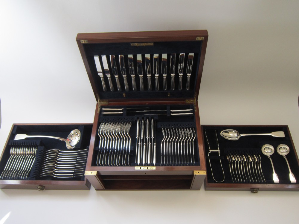 Antique Victorian Sterling Silver Canteen of Fiddle Pattern Cutlery for 12 Persons  View III