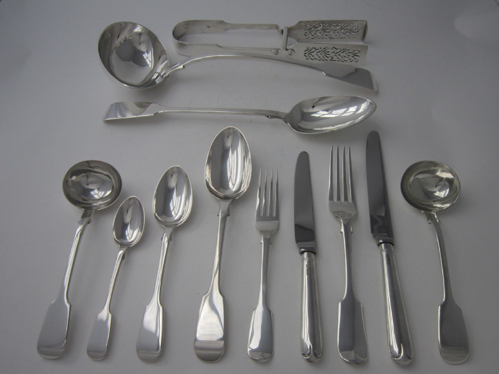 Antique Victorian Sterling Silver Canteen of Fiddle Pattern Cutlery for 12 Persons  View IV