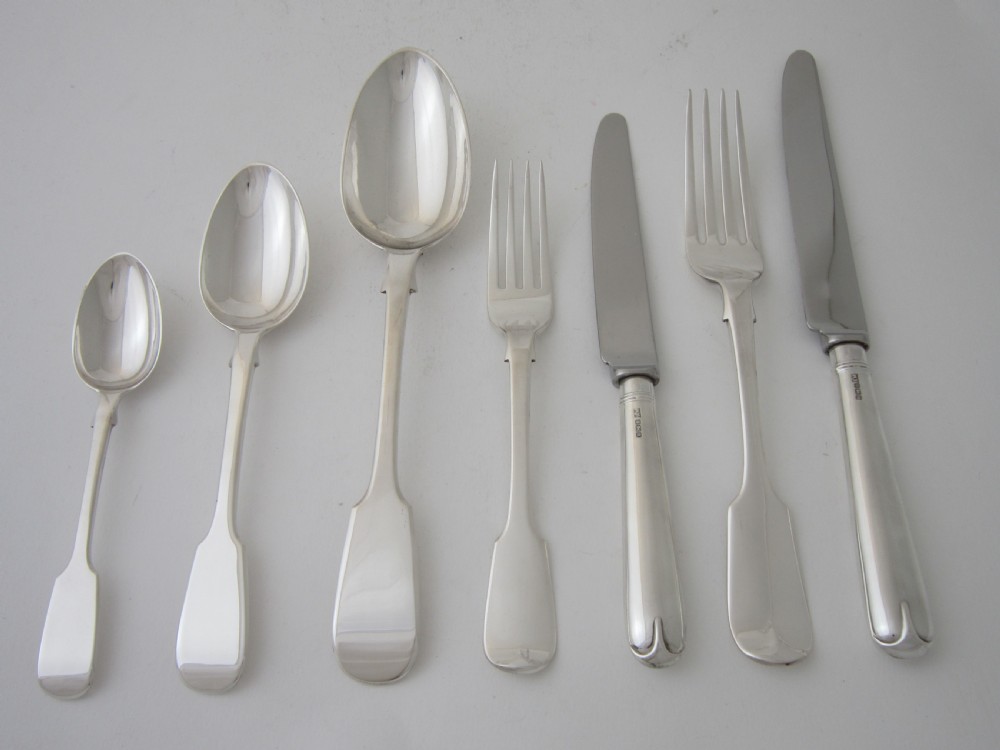 Antique Victorian Sterling Silver Canteen of Fiddle Pattern Cutlery for 12 Persons  View V