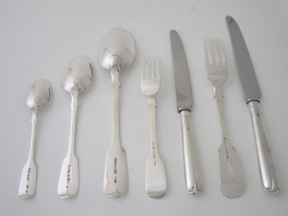 Antique Victorian Sterling Silver Canteen of Fiddle Pattern Cutlery for 12 Persons  View VI