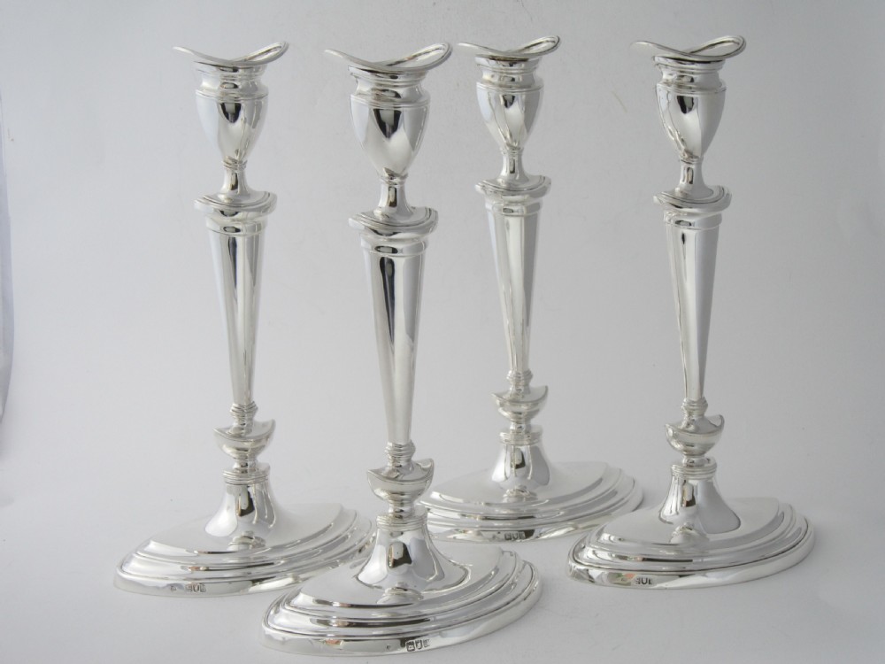 Set of 4 Antique Edwardian Sterling Silver Candlesticks - 1902