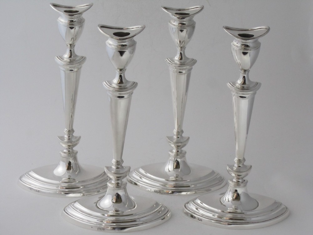 Set of 4 Antique Edwardian Sterling Silver Candlesticks - 1902 View II