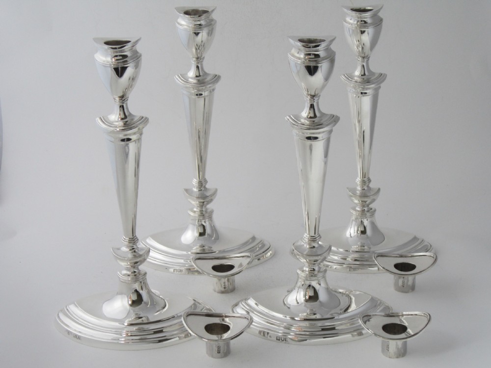 Set of 4 Antique Edwardian Sterling Silver Candlesticks - 1902 View III