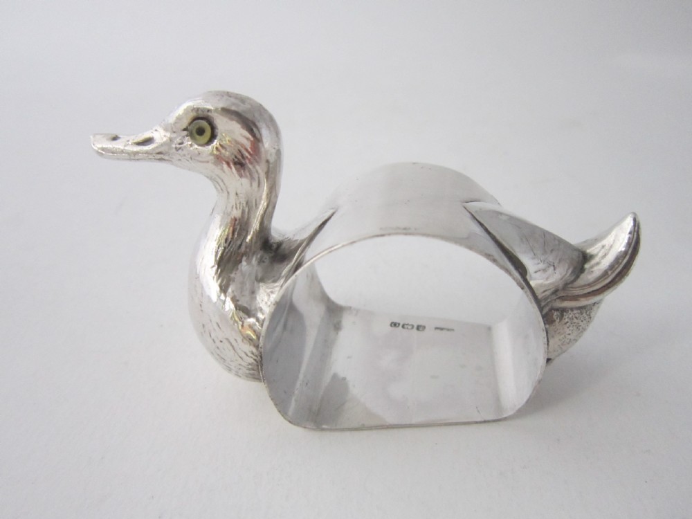 Antique George V Sterling Silver Novelty Duck Napkin Ring - 1913