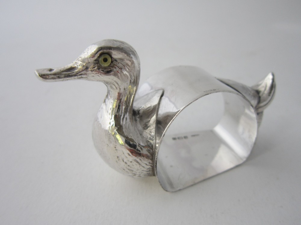 Antique George V Sterling Silver Novelty Duck Napkin Ring - 1913 View II