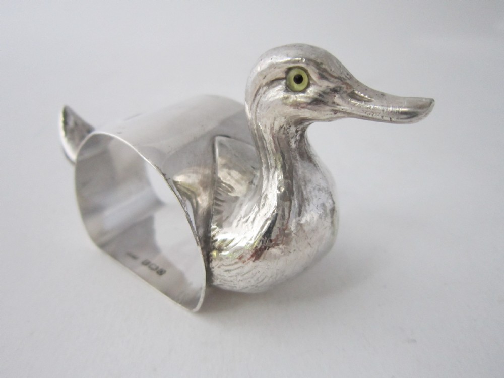 Antique George V Sterling Silver Novelty Duck Napkin Ring - 1913 View III