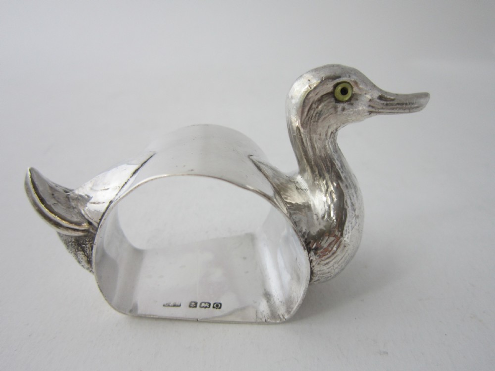 Antique George V Sterling Silver Novelty Duck Napkin Ring - 1913 View IV