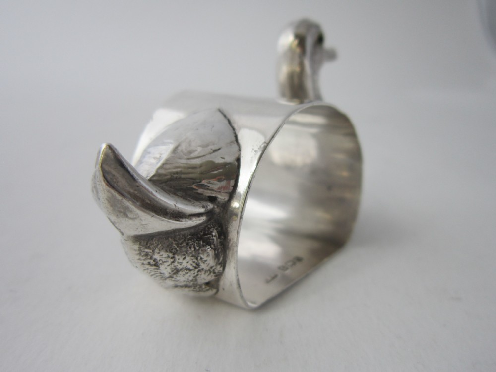 Antique George V Sterling Silver Novelty Duck Napkin Ring - 1913 View VI