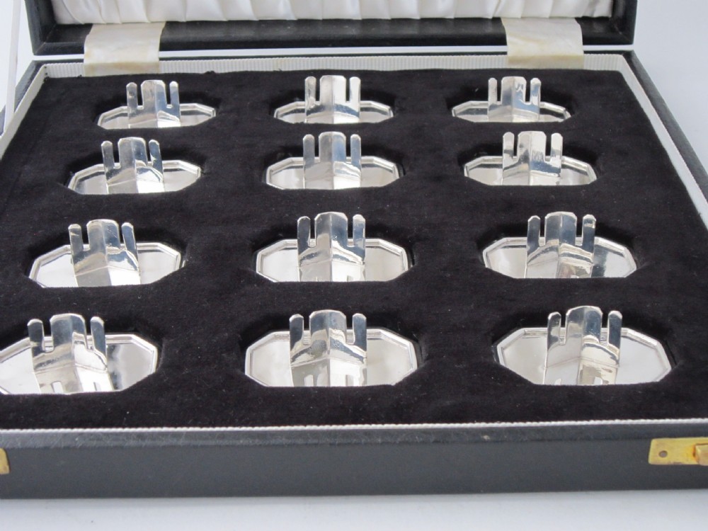 Set of 12 Elizabeth II Sterling Silver Place Card Holders - 1961