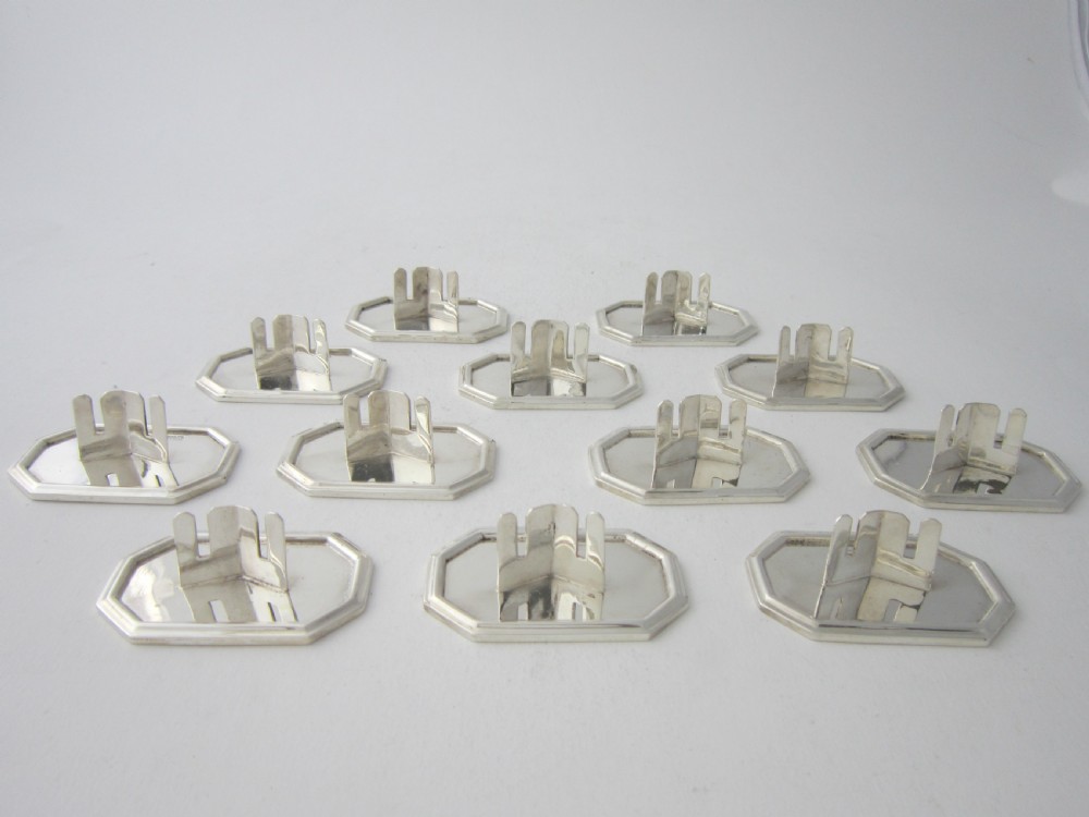 Set of 12 Elizabeth II Sterling Silver Place Card Holders - 1961 View IV