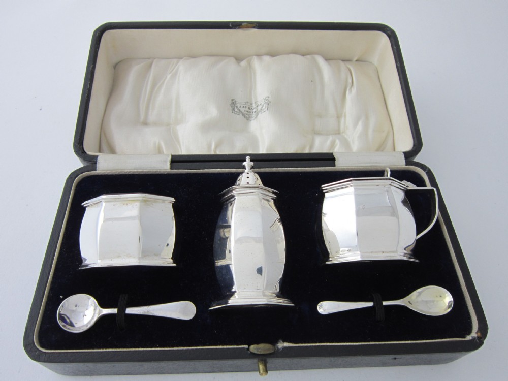 Chester Antique George V Sterling Silver 3-piece Condiment Set - 1919