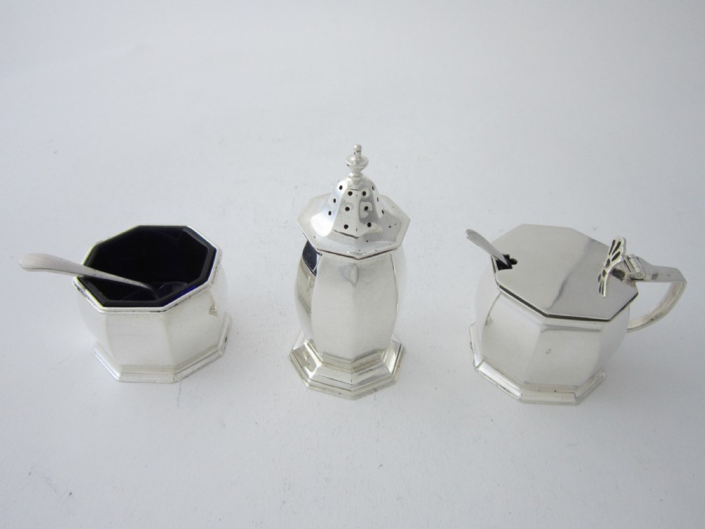 Chester Antique George V Sterling Silver 3-piece Condiment Set - 1919 View IV