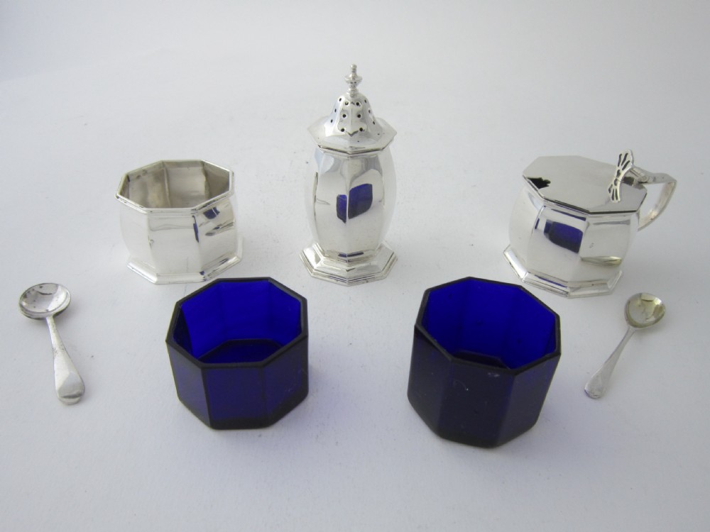 Chester Antique George V Sterling Silver 3-piece Condiment Set - 1919 View V