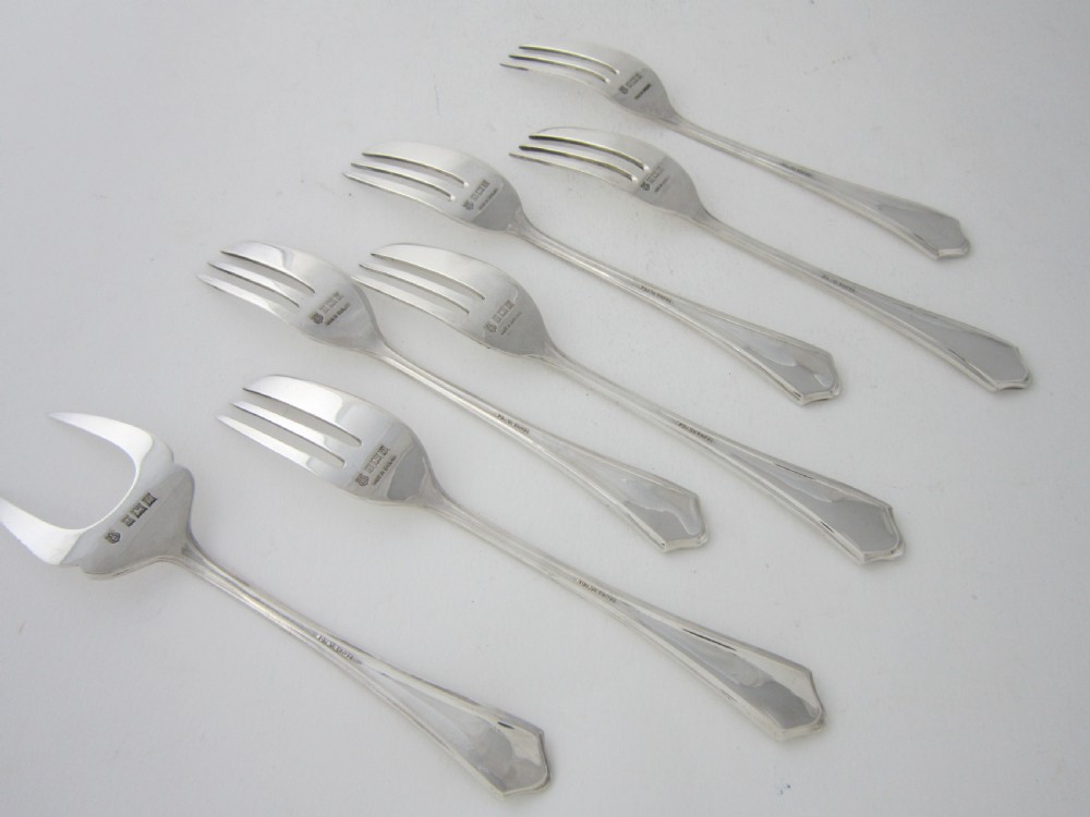 Heavy Set of  6 Elizabeth II Sterling Silver Pastry Forks - 1954 View VI