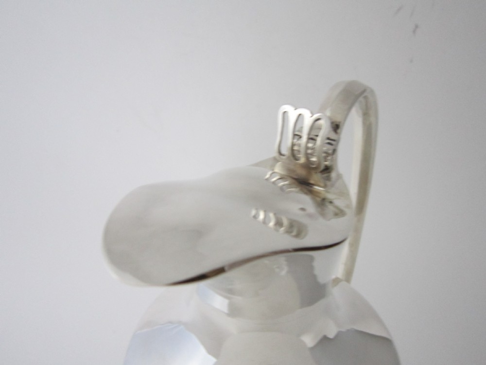 Antique Edwardian Sterling Silver & Etched Glass Claret Jug - 1902 View III