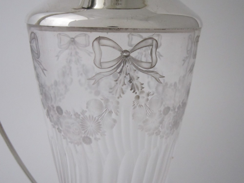 Antique Edwardian Sterling Silver & Etched Glass Claret Jug - 1902 View VI