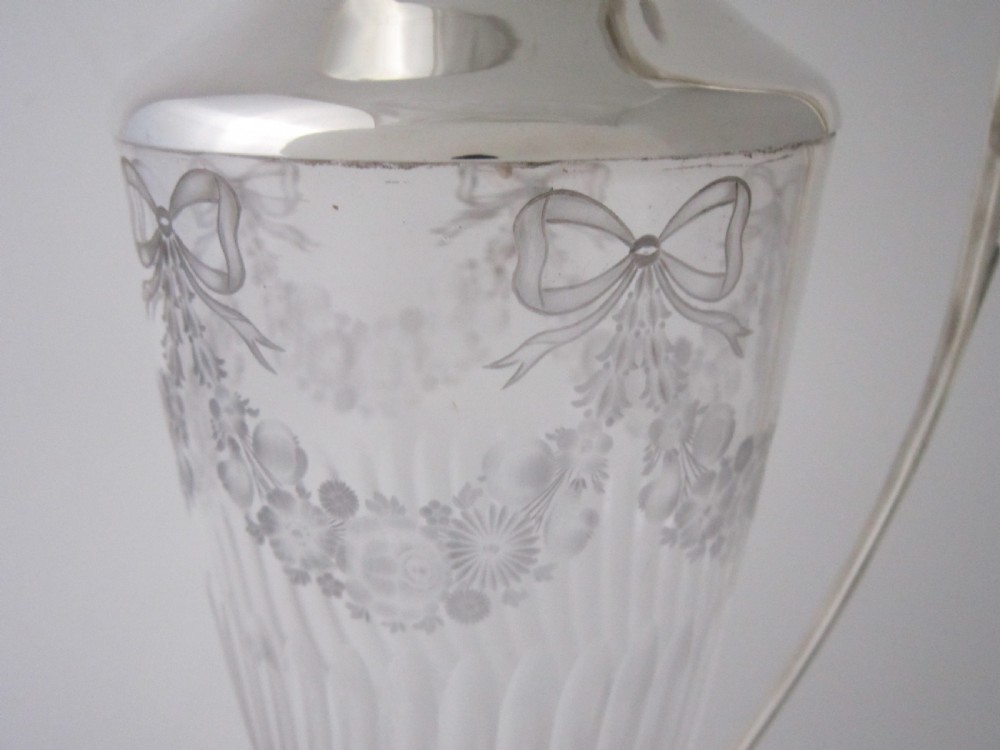 Antique Edwardian Sterling Silver & Etched Glass Claret Jug - 1902 View VII