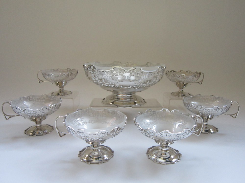 Antique George V Sterling Silver Dessert Bowl & Dishes - 1933