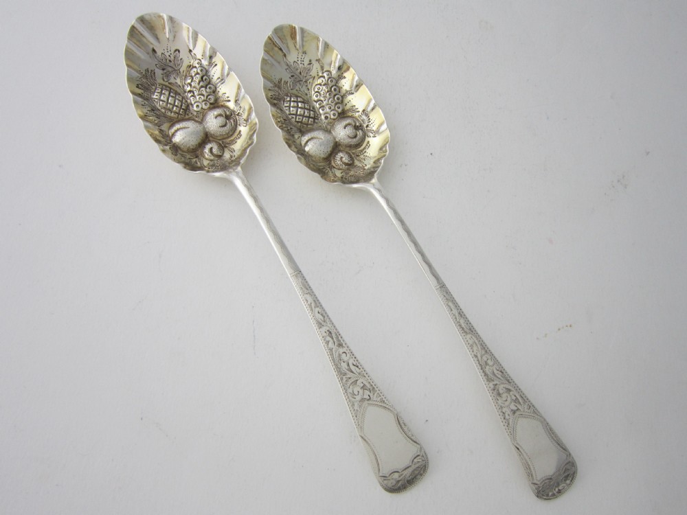 Antique Edwardian Sterling Silver Berry Spoons - 1904