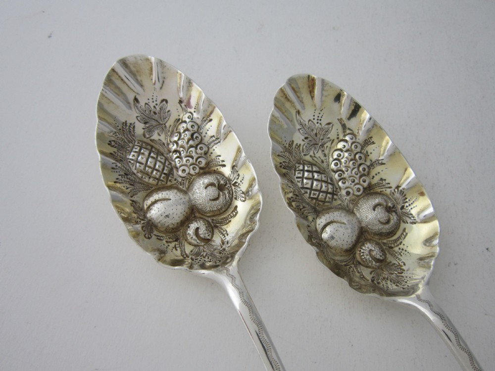 Antique Edwardian Sterling Silver Berry Spoons - 1904 View II