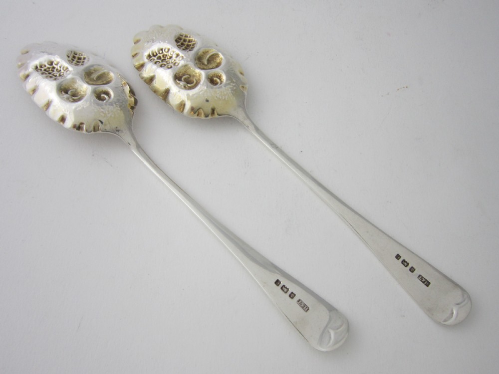 Antique Edwardian Sterling Silver Berry Spoons - 1904 View IV