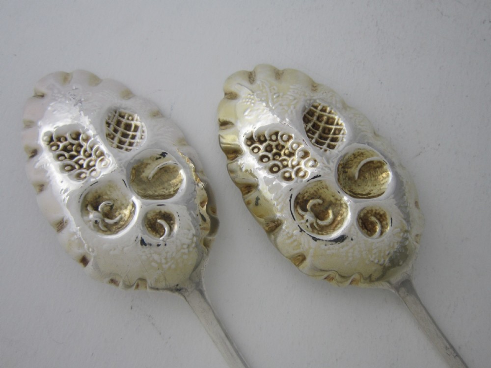 Antique Edwardian Sterling Silver Berry Spoons - 1904 View V