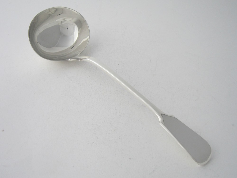 Antique Victorian Sterling Silver Fiddle Pattern Soup Ladle - 1864