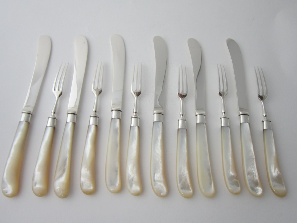 Antique Victorian Sterling Silver & Mother of Pearl Dessert Set - 1900 View VII