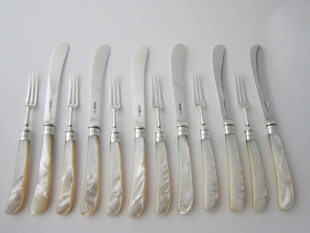 Antique Victorian Sterling Silver & Mother of Pearl Dessert Set - 1900 View X