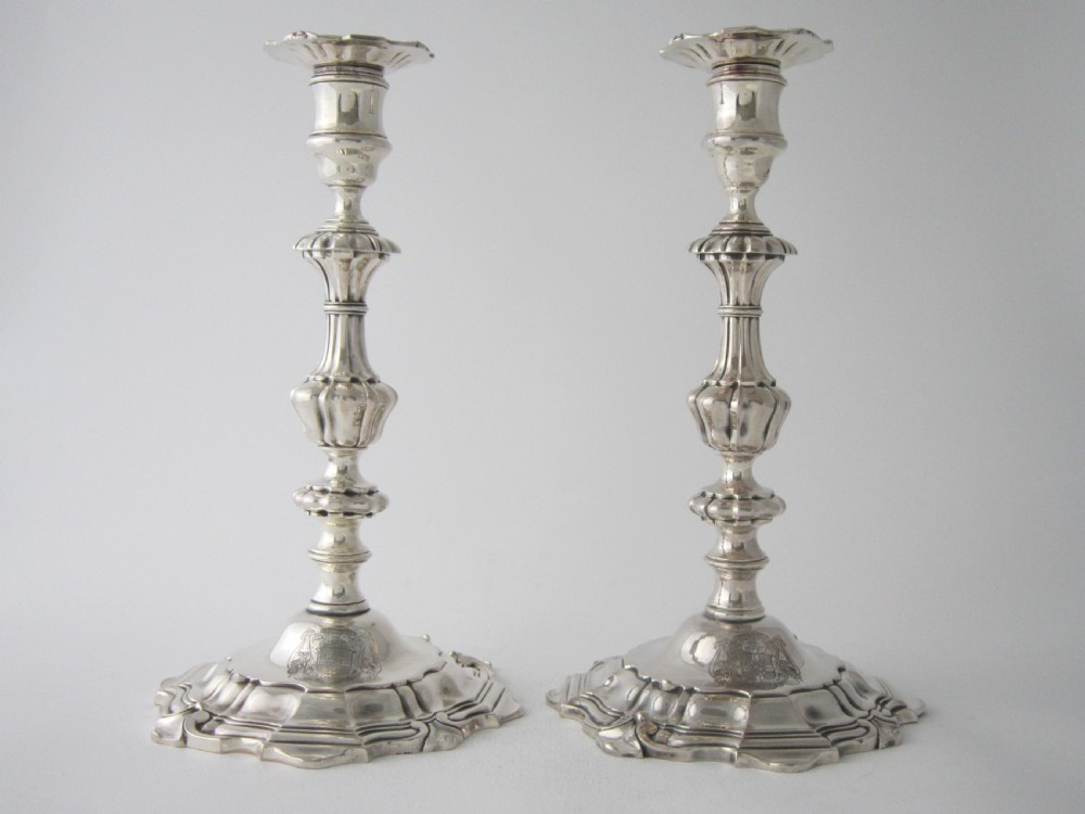 Pair of Cast Antique William IV Sterling Silver Candlesticks - 1832