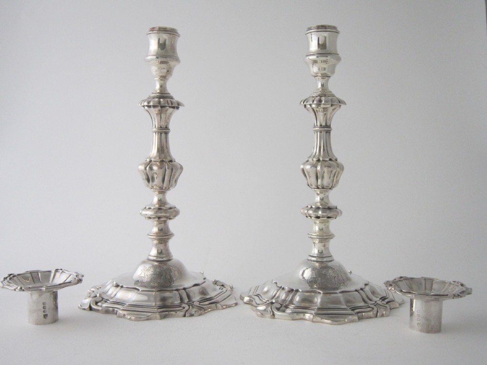 Pair of Cast Antique William IV Sterling Silver Candlesticks - 1832 View II