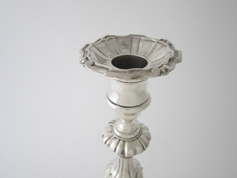 Pair of Cast Antique William IV Sterling Silver Candlesticks - 1832 View IV