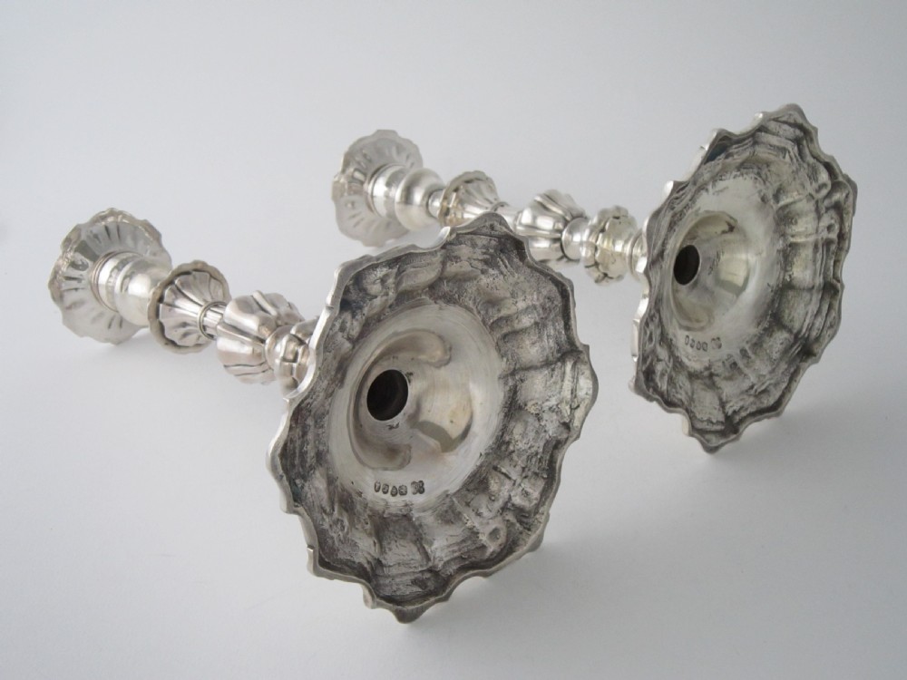 Pair of Cast Antique William IV Sterling Silver Candlesticks - 1832 View X
