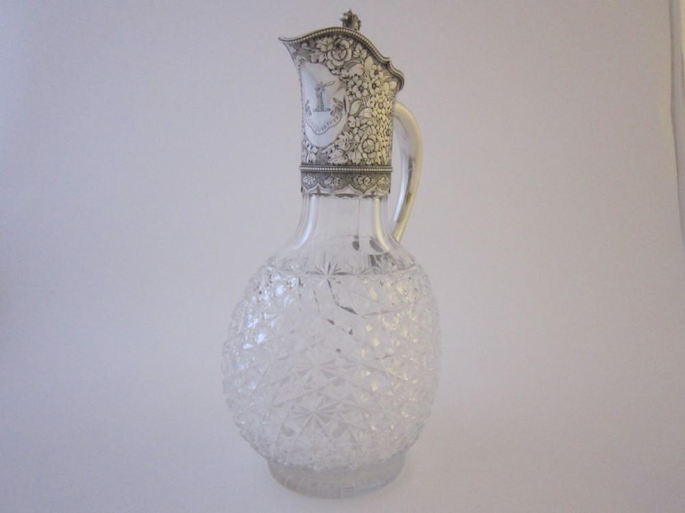 Antique Victorian Sterling Silver & Glass Claret Jug - 1887 View II