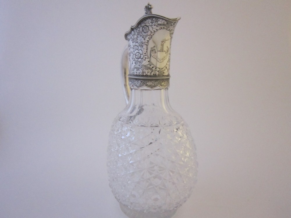 Antique Victorian Sterling Silver & Glass Claret Jug - 1887 View III